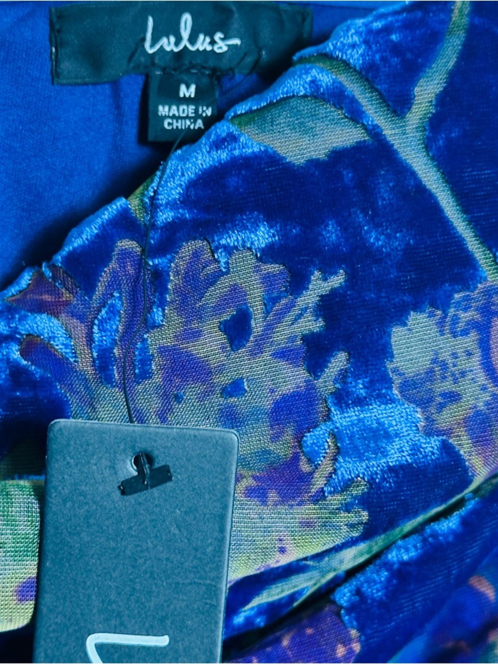 Lulu's Exquisite Blue Floral Burnout Velvet Strapless Maxi Dress M NWT NightOut - Picture 14 of 16